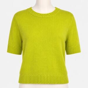 Zara Lime Green Short Sleeve Knit Sweater Women's Medium M Crew Neck